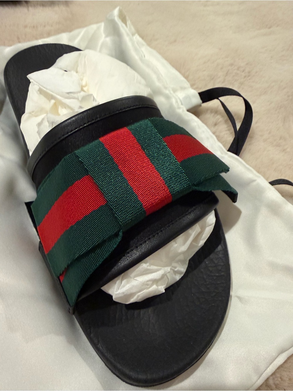 Gucci Striped Bow Slide Sandal in Green and Red